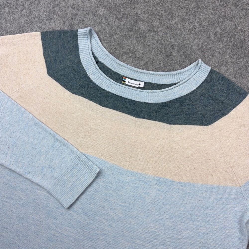 Smartwool Sweater Womens XL Blue Edgewood Colorblock Merino Wool Outdoor Comfort